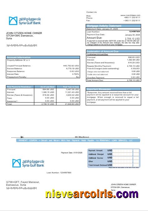 Syrian Gulf Bank mortgage statement